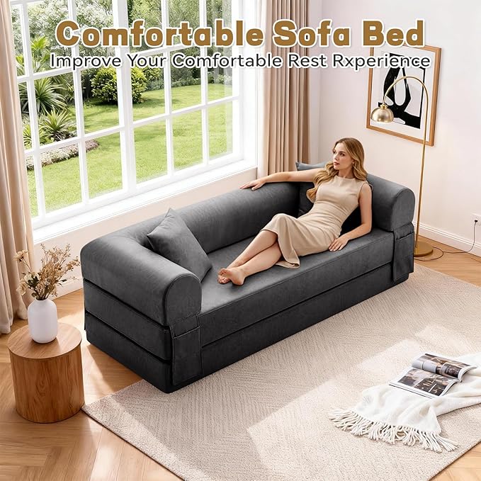 Convertible Sleeper Sofa Bed, 78.5 Inch Faux Leather Futon Couch - Image 7