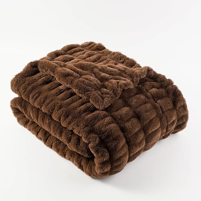 BATTILO HOME Chocolate Brown Faux Fur Throw Blanket - Image 9