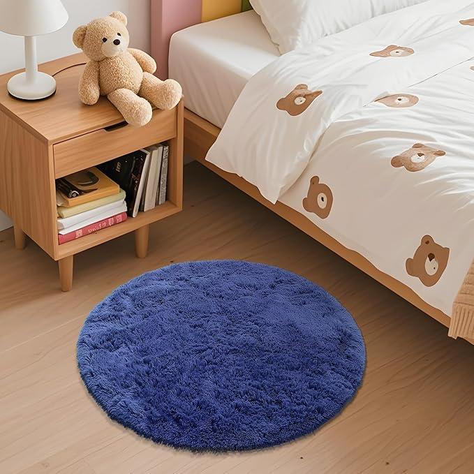 OLANLY Navy Blue Round Rugs for Bedroom - Image 2