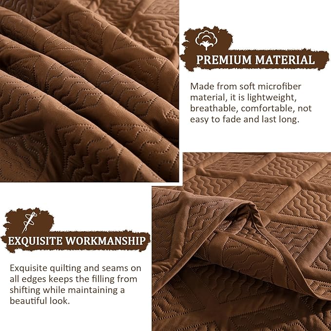 Yiran Brown Quilt Set King Size, 3 Piece Reversible Bedspreads Bedding Set - Image 5