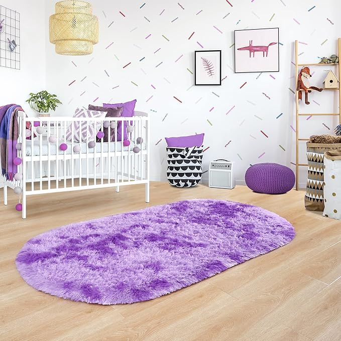 Noahas Oval Fluffy Purple Rug 2.6X5.3 Small Kids Rugs - Image 8
