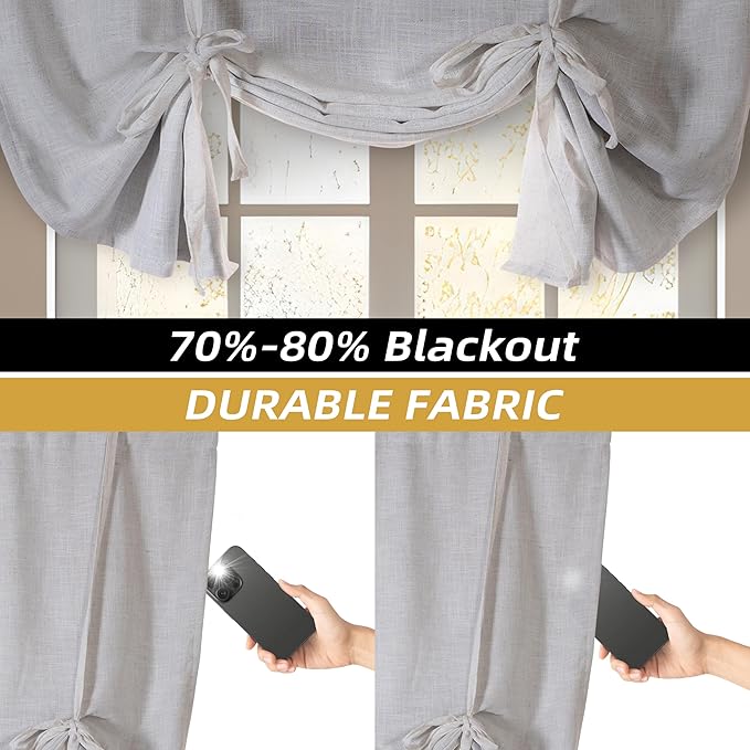 DriftAway Double Layer Linen Blackout Tie Up Curtains Thermal Insulated Fully - Image 4