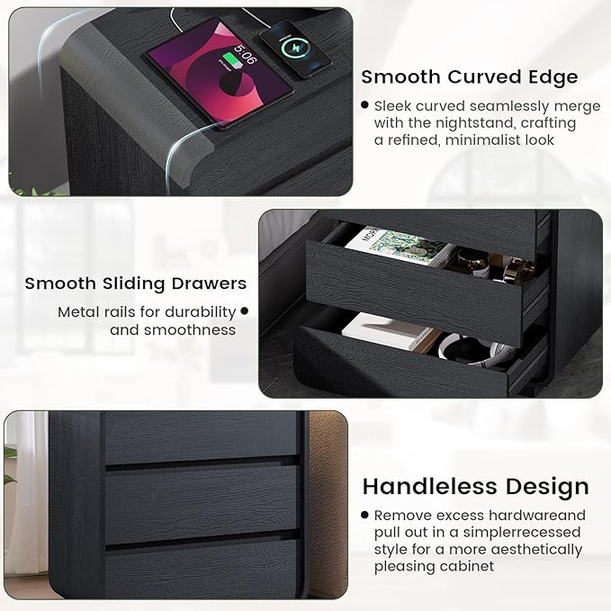 Black Curved Night Stand Set of 2 - Image 6