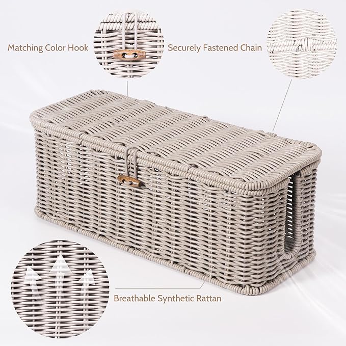 BROWNLILY Cable Management Box, Rattan Style Cord Organizer - Image 2
