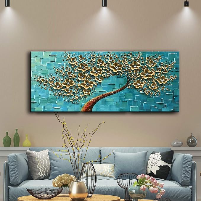YaSheng Art - 3D Golden Flowers Oil Painting, Oil Painting On Canvas Texture - Image 4