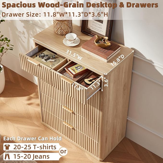 LEYAOYAO Fluted Dressers & Nightstand Set of 3, Wood 48" Wide Dresser & 42" - Image 5