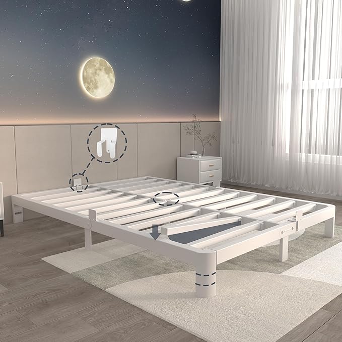 ITIMIDI 6 Inch White Full Size Bed Frame, Platform Bed Frames - Image 4