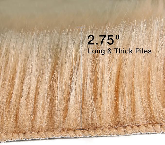 duduta Beige Faux Sheepskin Throw Rug 2x3 ft, Fluffy Shag Fur Chair Cover Small - Image 2