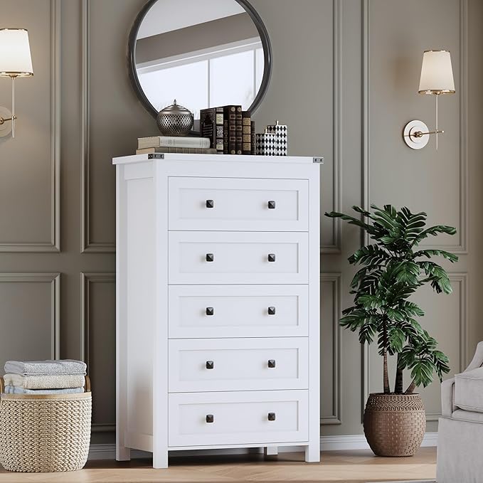 Tall 5-Drawer Dresser, Modern Wooden Storage Chest of Drawers, Dresser TV Stand - Image 6