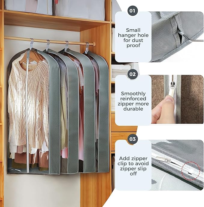 10 Pcs 40" Garment Bags for Hanging Clothes, Garment Bags Shoulder Covers - Image 6
