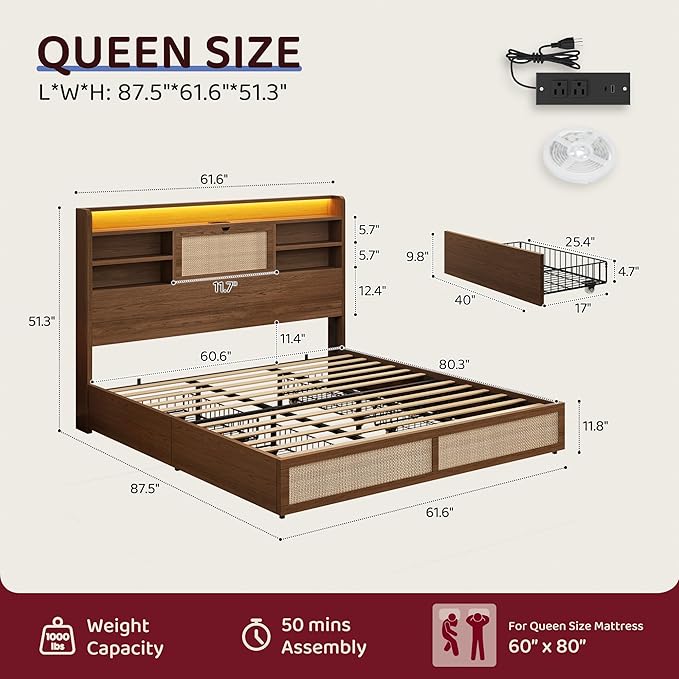 Queen Size Rattan Bed Frame - Image 2
