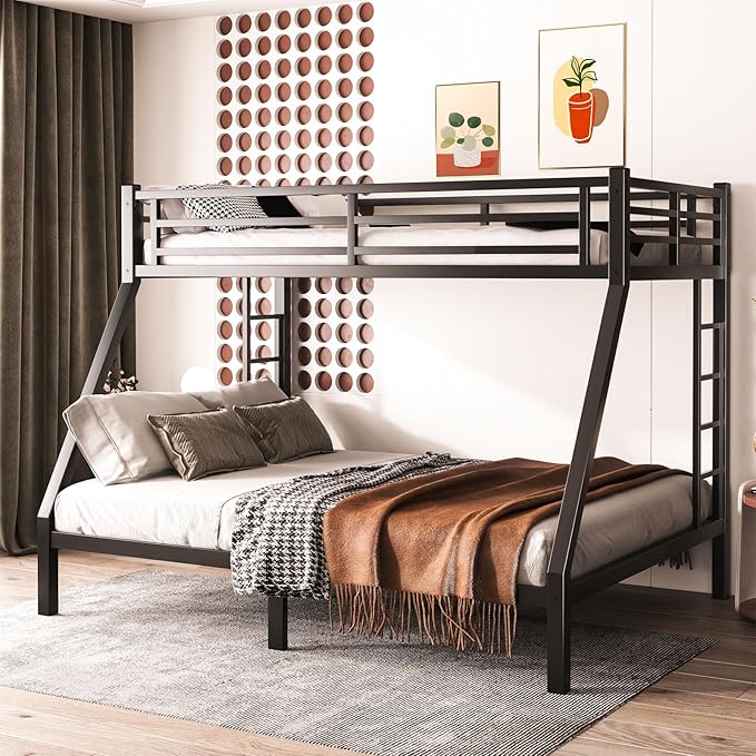 Twin XL Over Queen Bunk Bed Frame, Heavy Duty Metal Loft Bed by Unknown