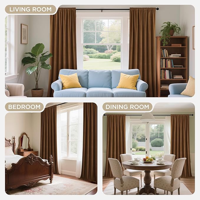 Joydeco Golden Brown 100% Blackout Curtains 96 Inch 2 Panels, Luxury Thermal - Image 8