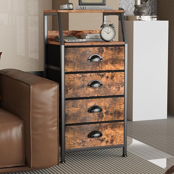 Dresser with 4 Drawers, Fabric Storage Tower - Image 4