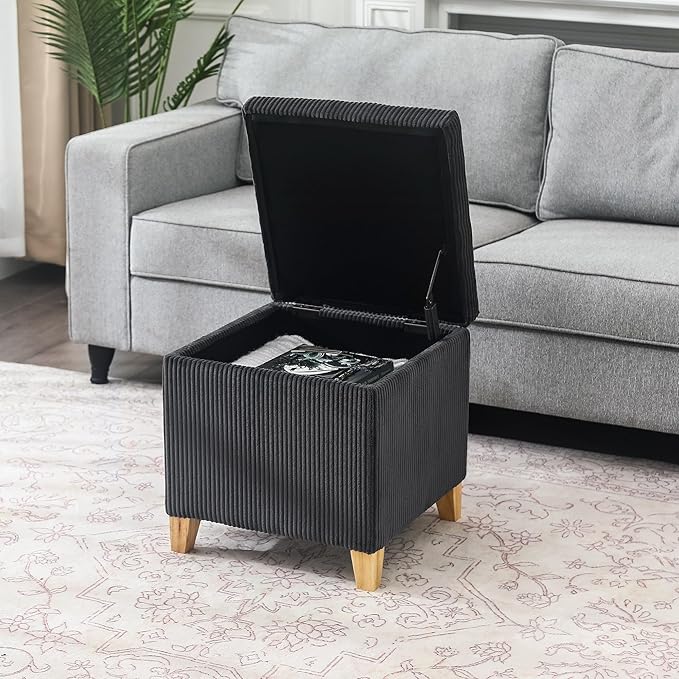 Adeco 18 Inch High Faux Fur Grey Cube Ottoman Storage, Fluffy Striped Velvet - Image 3