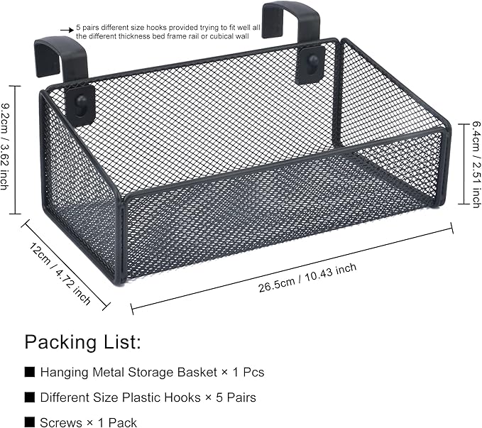 MATIMASU Bedside Caddy Hanging Storage Basket Beside Shelf Metal Organizer - Image 2