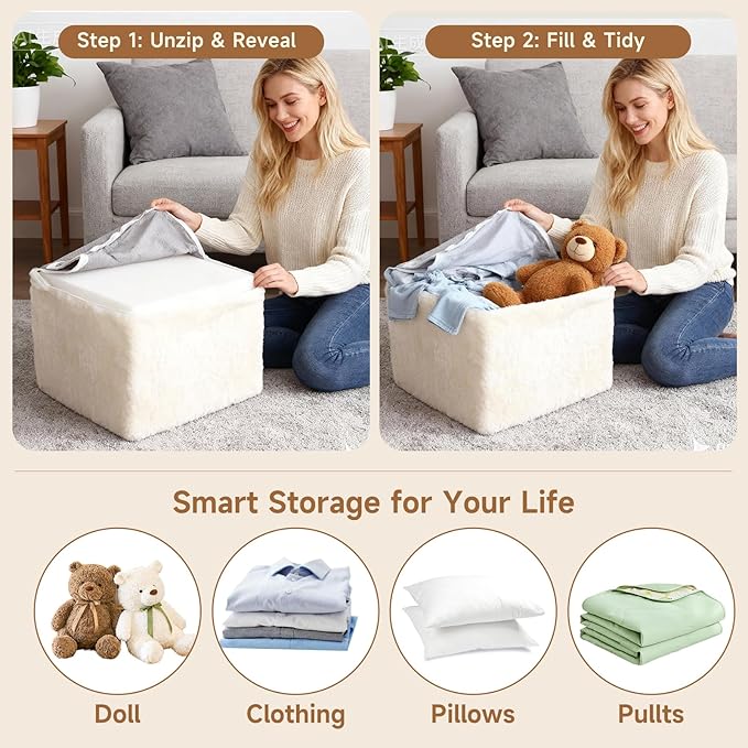 Tiita Square Stuffed Pouf Ottoman, Plush Poufs - Image 7