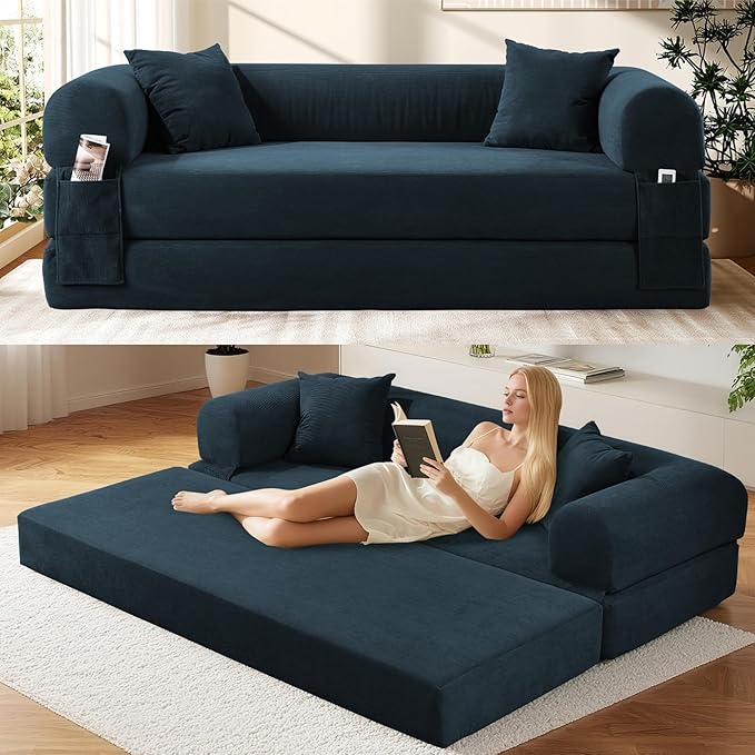 Convertible Futon Sofa Bed, Oversized Queen Sleeper Sofa in a Box, Corduroy by GJQFurniture