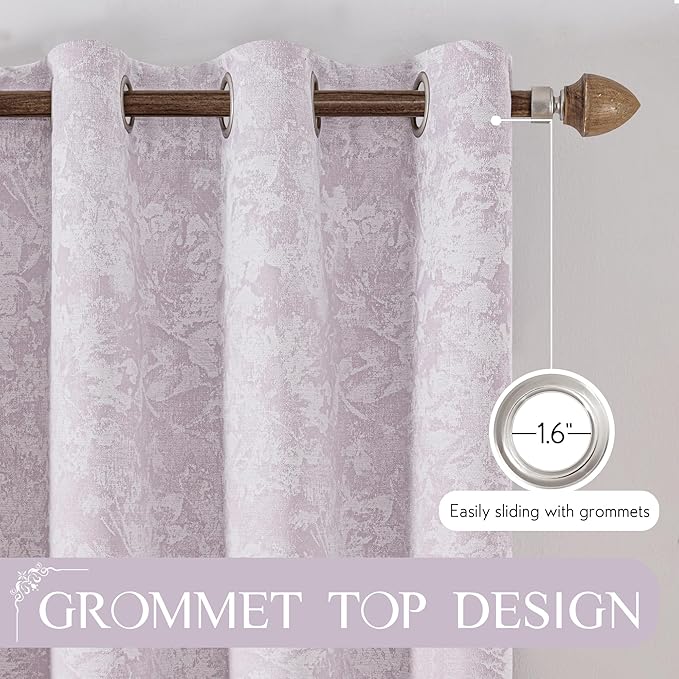 Beauoop Purple Floral Jacquard Blackout Curtains 96 Inches Long 2 Panels - Image 6