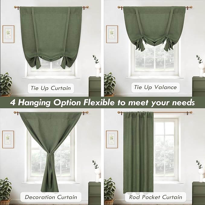 DriftAway Double Layer Linen Blackout Tie Up Curtains Thermal Insulated Fully - Image 7