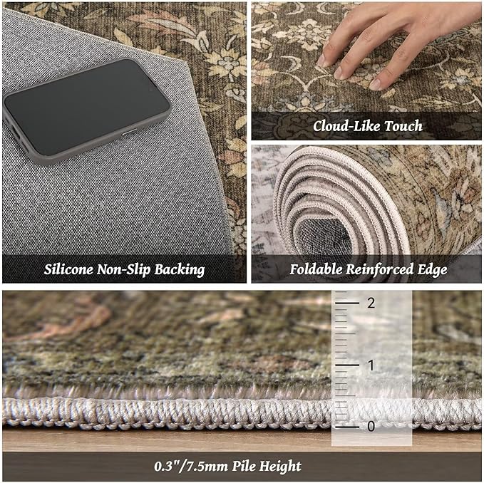 Washable 5x7 Area Rugs for Living Room, Boho Non-Slip Vintage Distress Rugs for - Image 5