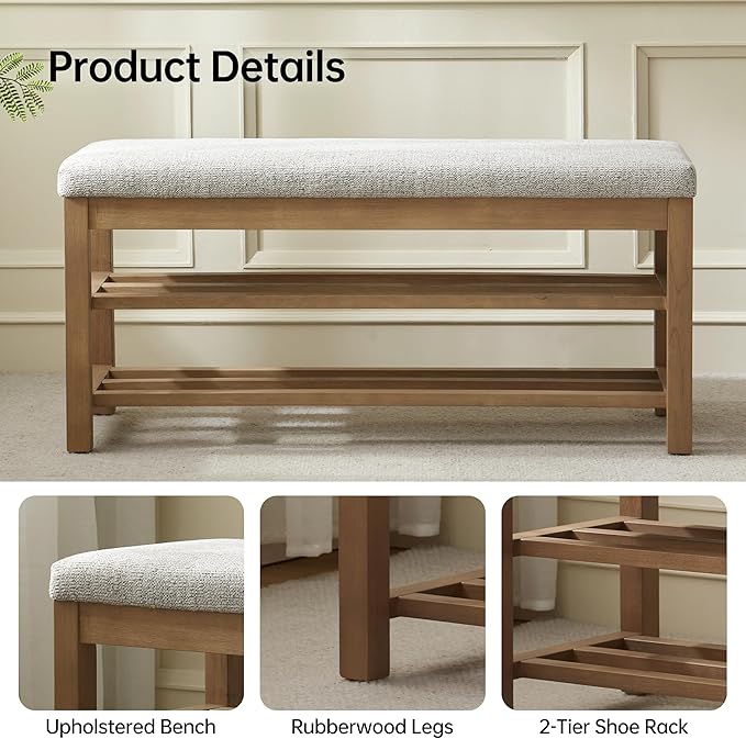 VKNOW Entryway Bench, 44.3” Upholstered Shoe Bench - Image 4