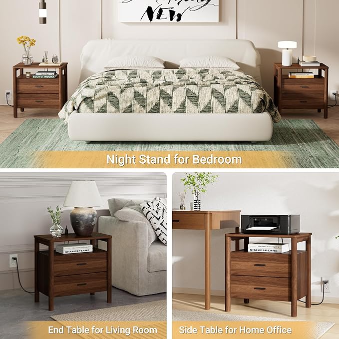 FavourLife Night Stand Set 2, Walnut Nightstand - Image 6