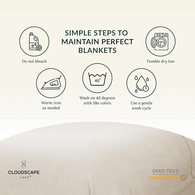 Cloud Scape Linen 100% Cotton Blanket King 92x108 Ivory - Image 6