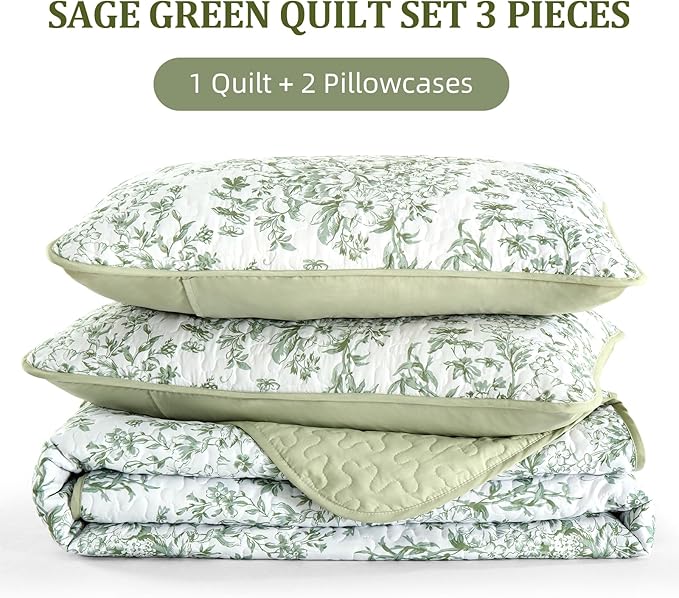 WONGS BEDDING Quilt Full Size, Sage Green Quilt Bedding Set - Image 7