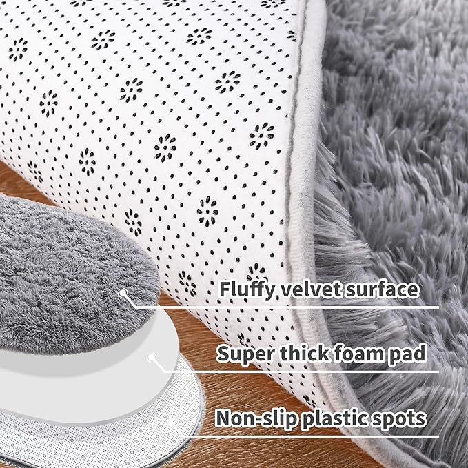 Noahas Fluffy Grey Rugs for Bedroom Living Room, Shag Hallway Runner Rug - Image 5