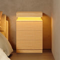 Wood Nightstand with 3 Drawers and LED Light, Mid Century Modern Fluted Night by BOXACTION