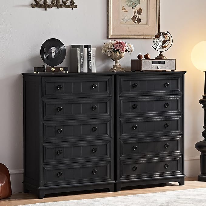 Farmhouse 5 Drawer Dresser for Bedroom Set of 2, Rustic Wood Dresser by Joaxswe