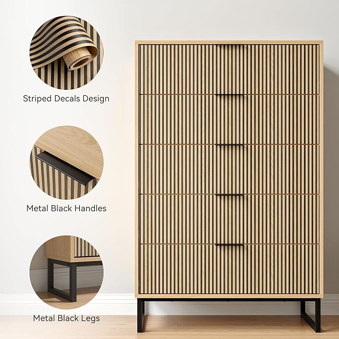 5 Drawers Dresser Set of 2, 49.2’’ Tall Modern Chest of Drawers - Image 4
