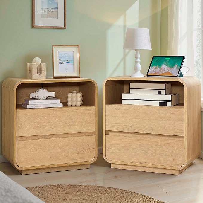 Modern Nightstand Set of 2, 23.2" Large Wood Bedside Table - Image 9