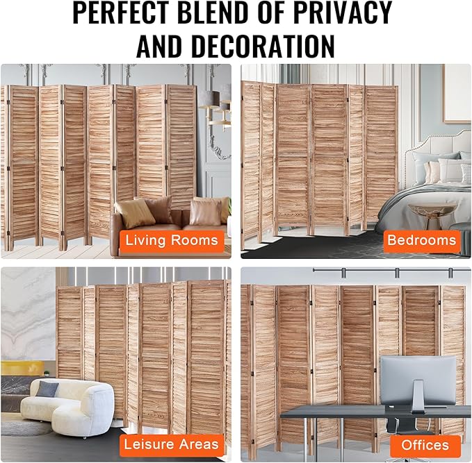 VEVOR Wood Room Divider, 8 Panel Wood Folding Privacy Screen, 66.9 Inches Tall - Image 7