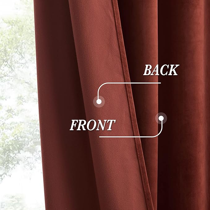RYB HOME Rust Red Velvet Curtains 102 inches, Back Tab Soft Fabric Room - Image 6