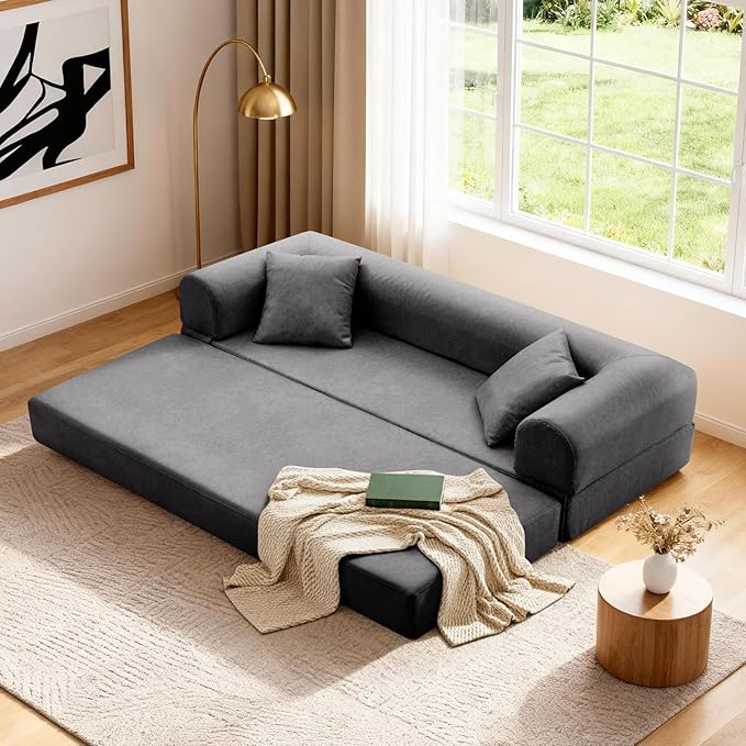 Convertible Folding Sofa Bed, 78.5 Inch Faux Leather Futon Couch - Image 8