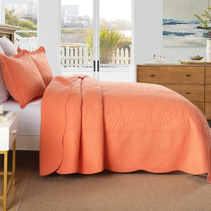 MarCielo 3-Piece 100% Cotton Oversized Bedspread Lightweight Quilt Coverlet - Image 3