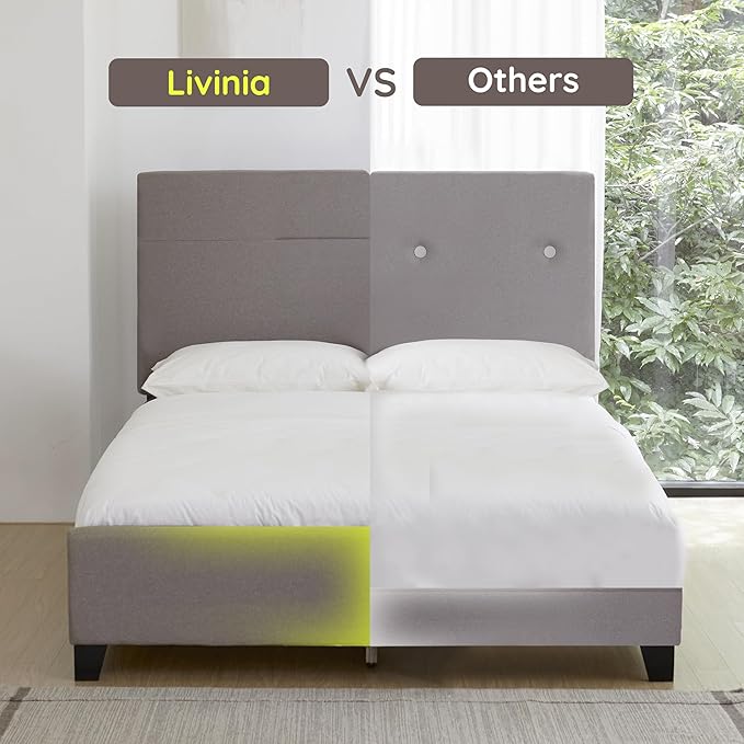 Livinia Amelia Full Size Platform Bed, Fabric Upholstered Full Bed Frame - Image 5