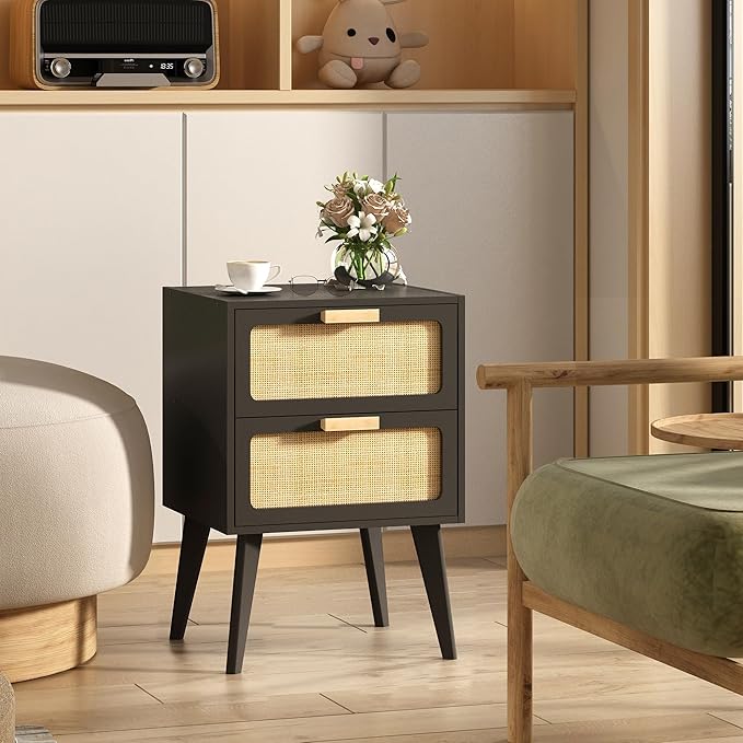 YAUKOMEL Rattan Nightstand, Wood End Table, Side Table - Image 5