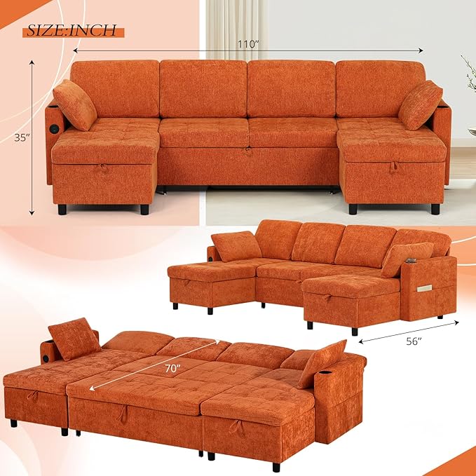110" Sectional Pull Out Sofa Bed - Image 3