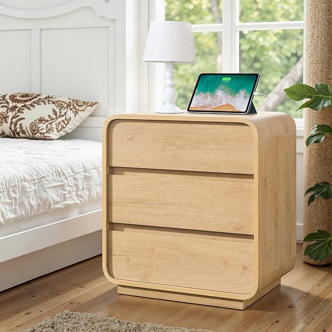 Farmhouse Nightstand, 3 Storage Drawers Side Table, Large End Table Night Stand - Image 3