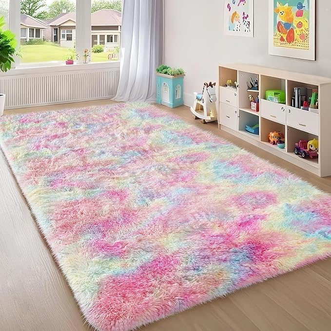 Ophanie Rainbow Colorful Rugs for Living Room 5x8, Unicorn Fluffy Shag Fuzzy by Ophanie