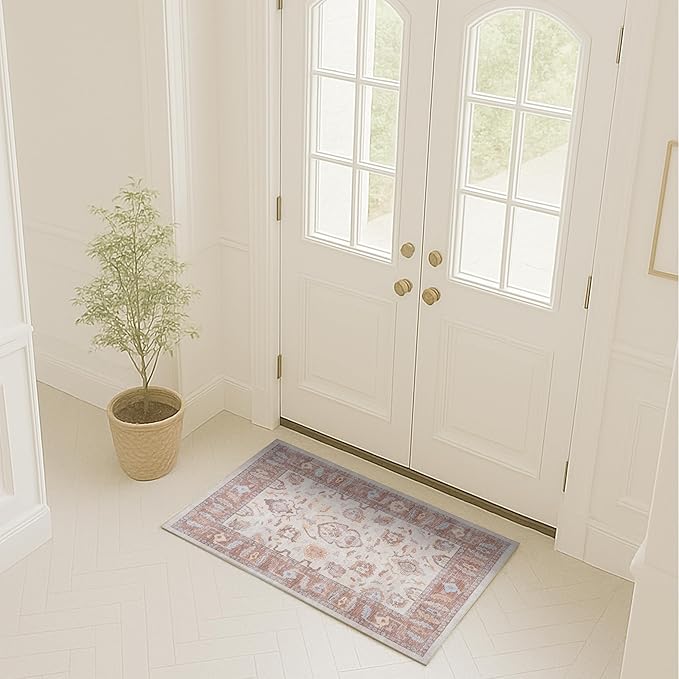 Fame Rugs Brown Modern Oushak Rug 2x3, Vintage Doormat Turkish Colorful by FameRugs