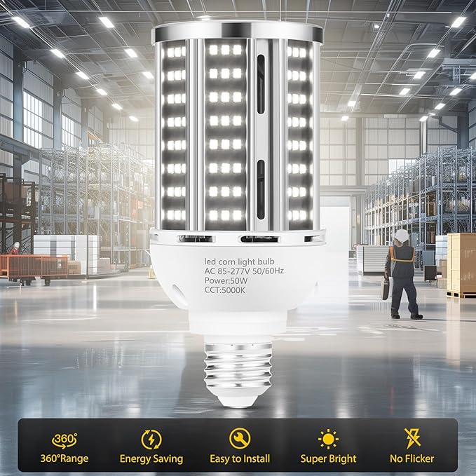YANYCN 50W 2 Pack LED Corn Light Bulb, 5000K Daylight 6500LM Commercial - Image 2