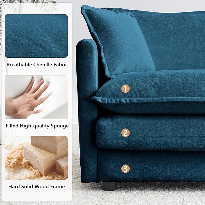 mikibama 41.4 Inch Single Seat Sofa, Chenille Comfy Deep Upholstered Couch - Image 4