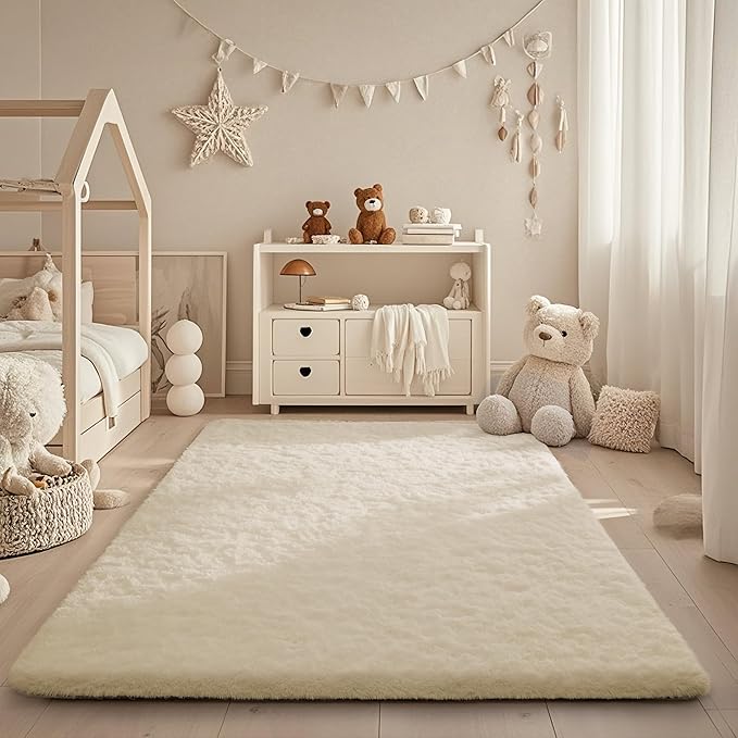 Ophanie Area Rugs for Bedroom, Christmas Upgrade Non-Slip Ivory Fluffy Soft - Image 3