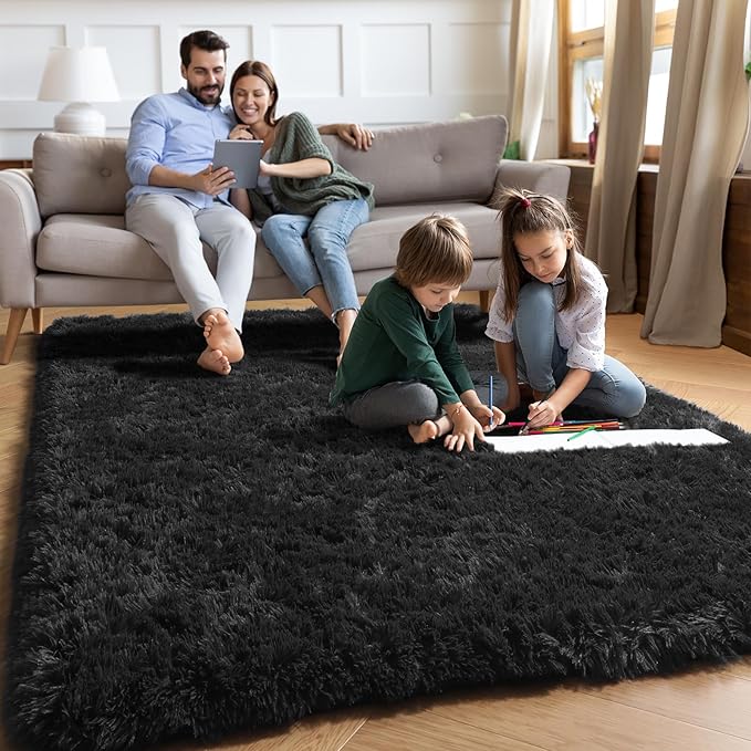 PAGISOFE Fluffy Shaggy Black Area Rug 8x10 Feet, Plush Rugs - Image 8