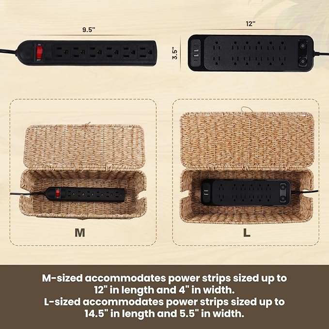 BROWNLILY Cable Management Box, Rattan Style Cord Organizer - Image 4