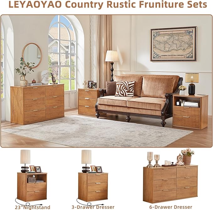 LEYAOYAO Fluted 5 Drawers Dresser Set of 2, Curved Profile Dresser TV Stand - Image 4